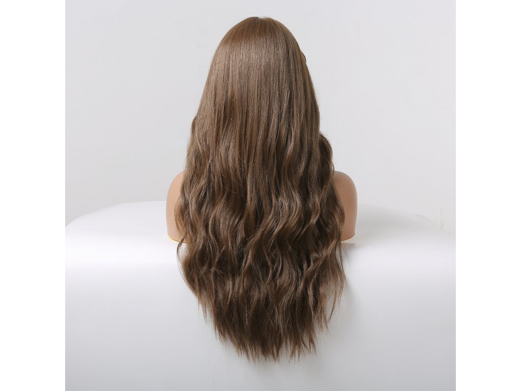 Dlouhá oříškově hnědá paruka Jenna se síťkou (lace front)