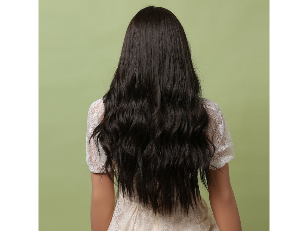 Dlouhá tmavě hnědá paruka Orlen se síťkou (lace front)