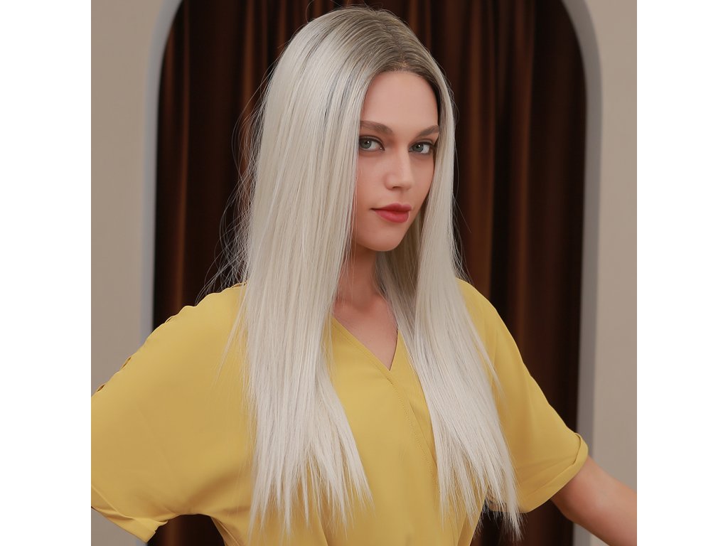 Rovná stříbrná blond paruka Kara se síťkou (lace front)
