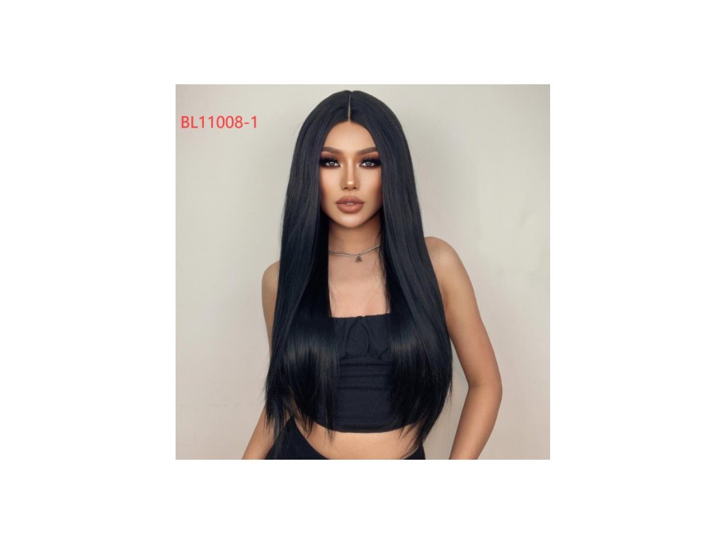 Dlouhá modročerná paruka Quin se síťkou (lace front)