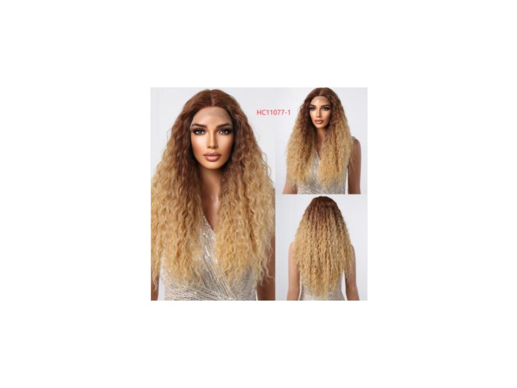Kudrnatá citrónově žlutá paruka Johanna se síťkou (lace front)