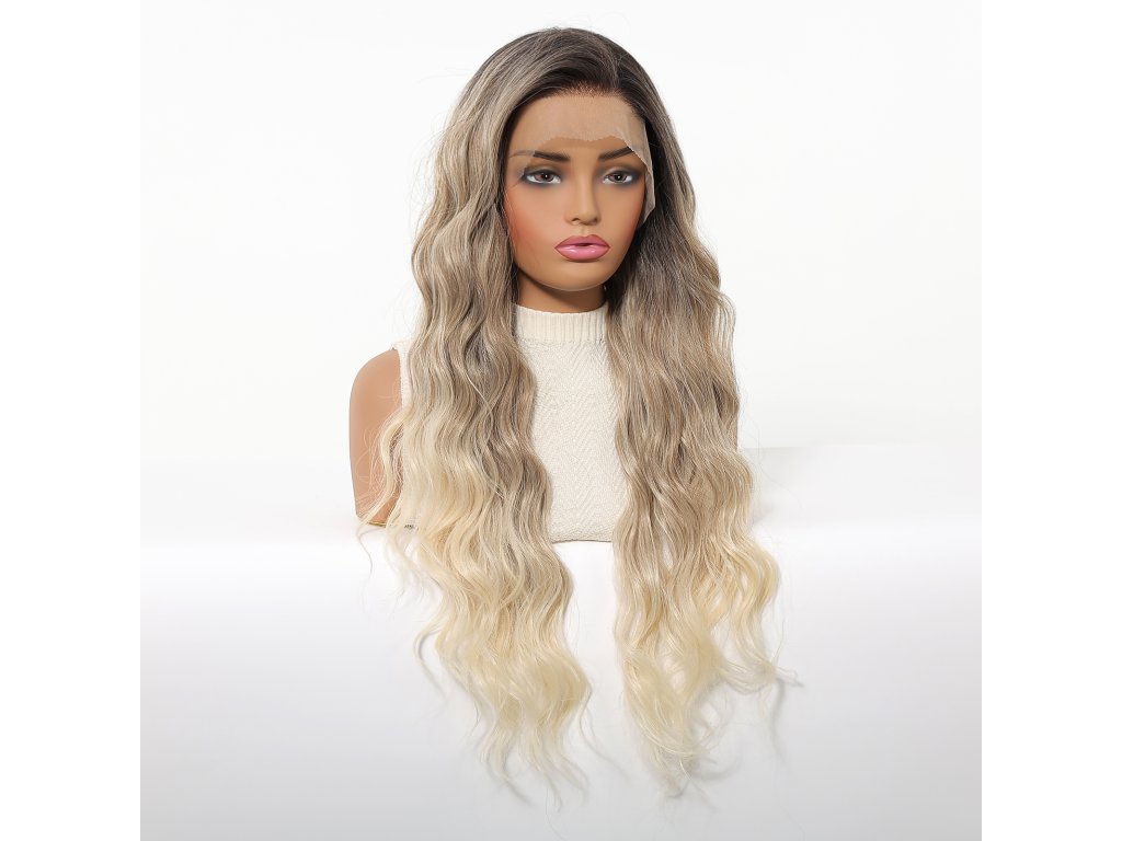 Dlouhá ombré blond vlnitá paruka Seraphina s tmavými kořínky