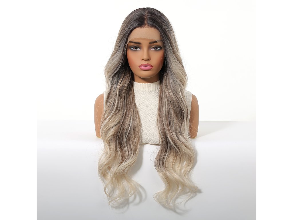 Dlouhá ombré blond vlnitá paruka Sula s tmavými kořínky